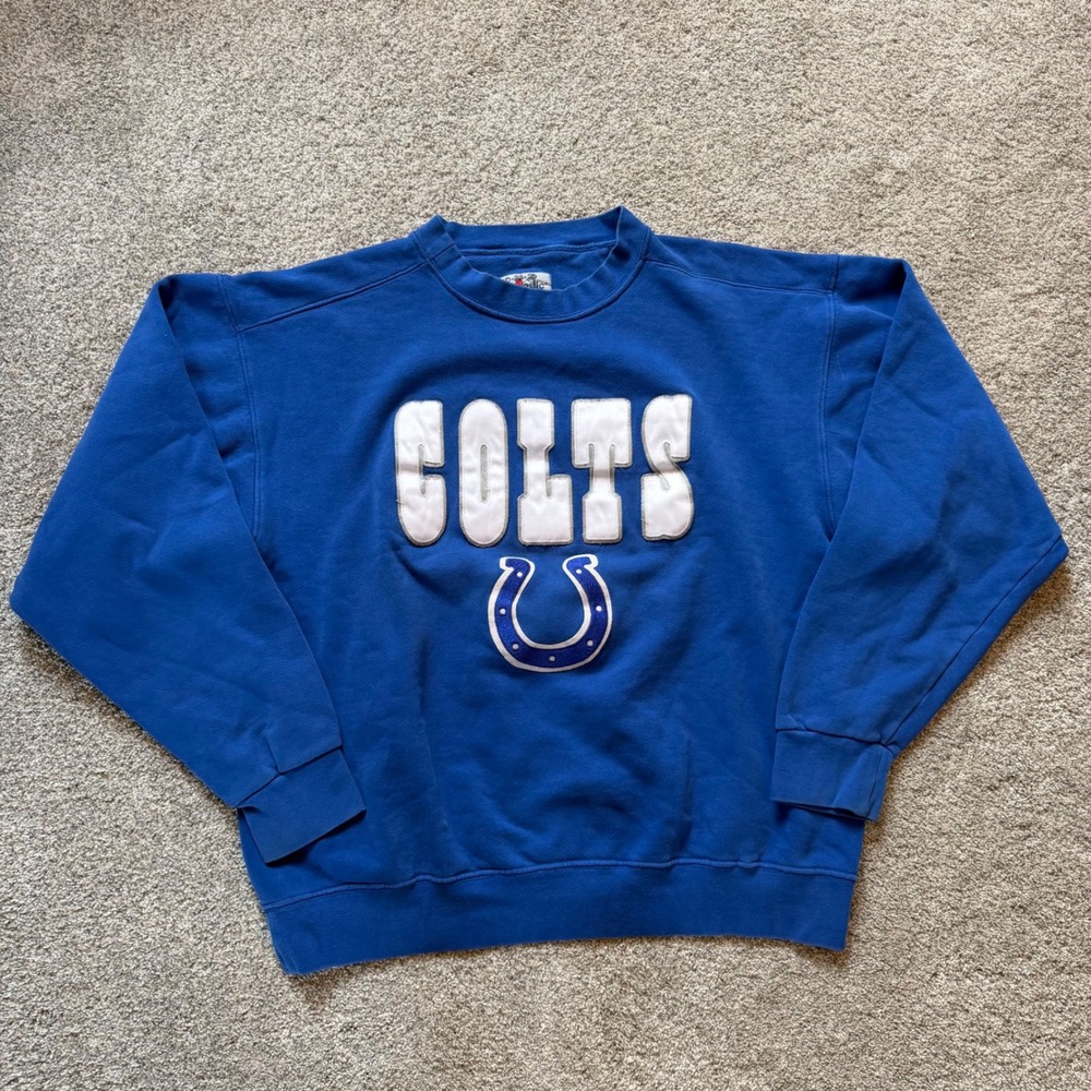 Vintage Majestic Indianapolis Colts Sweatshirt Blue Tackle Twill Crewneck Mens L